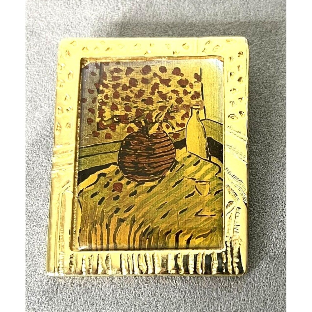 Tony Curtis vase floral Square Frame Painting Brooch Pendant Signed